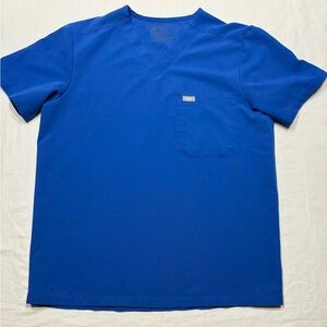 Figs Men’s Leon Scrub Top Royal Blue vneck chest pockets loose fit Medium